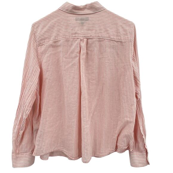Banana Republic Women's Linen Blend Button Up Top, Sz. L, Pink & White Stripes - Picture 2 of 5